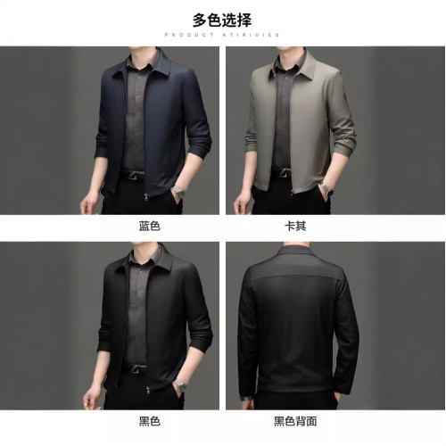 中青年商務休閒百搭夾克翻領外套男爸爸裝秋款時尚潮流秋裝上衣