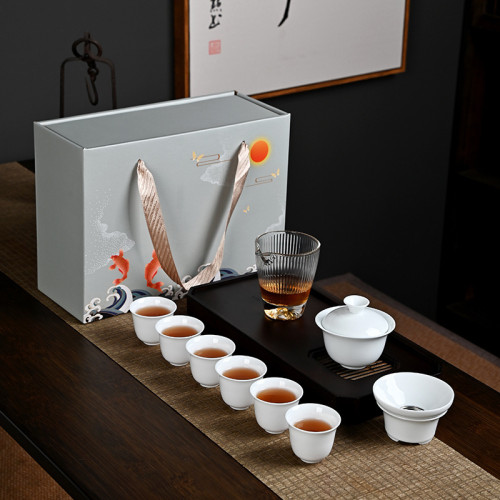 羊脂玉功夫茶具套裝家用陶瓷蓋碗茶杯整套白瓷禮盒裝伴手禮一整套