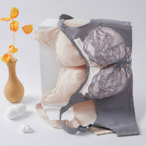 大胸顯小薄款文胸全罩杯內衣女調整型聚攏透氣收副乳大碼蕾絲抹胸