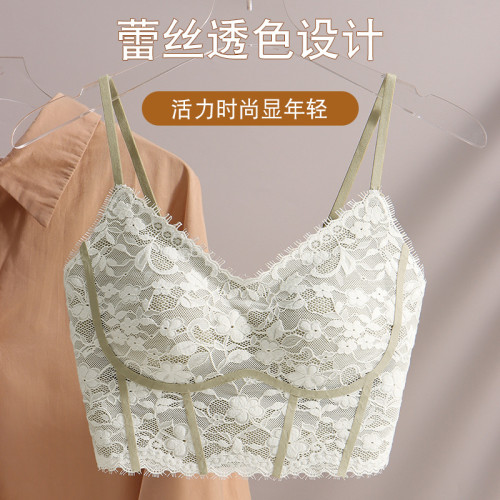 法式性感蕾絲文胸無鋼圈透氣小胸聚攏少女小吊帶內衣女時尚顯年輕