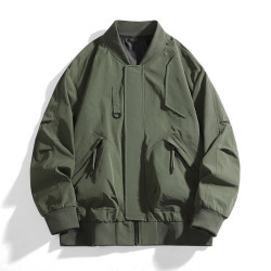 新款男士夾克立領外套寬松大碼透氣工裝棒球服休閒男裝上衣