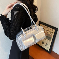 韓版潮流小衆設計腋下法棍包女2024秋季新款單肩波士頓包保齡球包