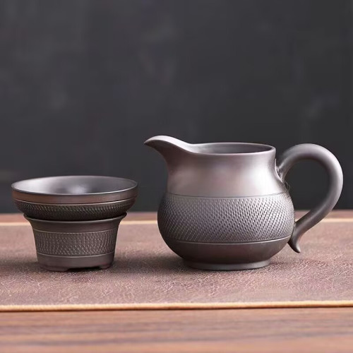 紫砂公道杯茶漏套裝一體手工家用大號紫陶茶海功夫茶具配件濾茶器