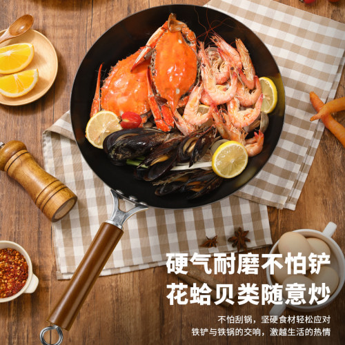 章丘炒菜鍋鐵鍋家用無塗層不沾鍋炒鍋瓦斯爐專用炒鍋炒菜鍋平底鍋