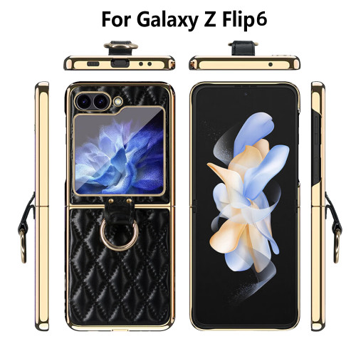 適用三星Galaxy ZFlip6摺疊螢幕手機殼flip5指環電鍍菱形小香風皮套