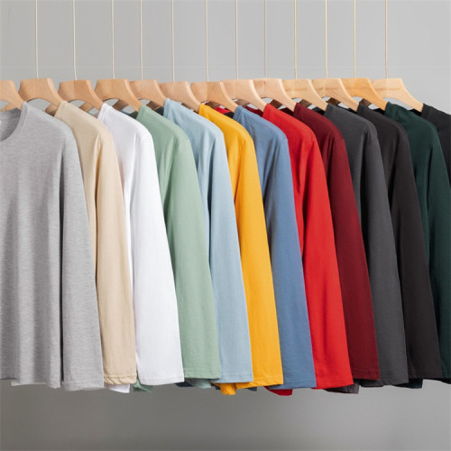 春秋冬季180克工作服印花綉花純棉圓領純色長袖T恤打底衫