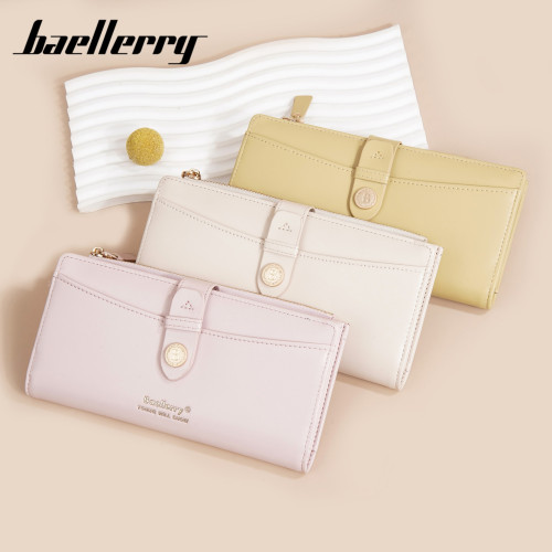 baellerry新款女士長款手拿包多卡位按釦百搭時尚手機包錢包