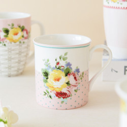 花卉馬克杯家用大容量水杯咖啡杯陶瓷創意陶瓷杯骨瓷優雅