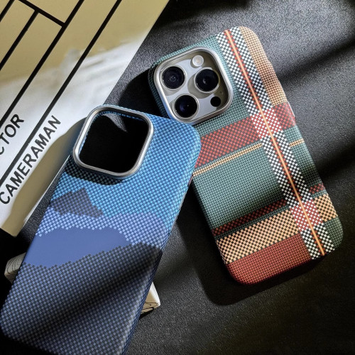 凱夫拉碳纖維紋適用iPhone16磁吸手機殼蘋果15全包防摔PC商務護套