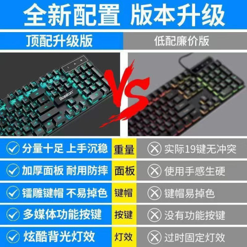 有線靜音鍵盤滑鼠套裝遊戯電競外設三件套電腦筆電通用機械手感