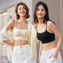 無痕套頭一體式舒適裸感美背內衣女無鋼圈聚攏背心吊帶女士文胸罩