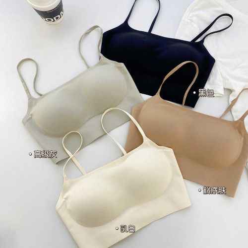 無痕套頭一體式舒適裸感美背內衣女無鋼圈聚攏背心吊帶女士文胸罩