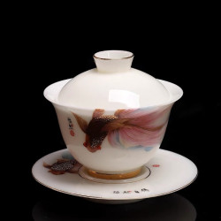黃旭東悠然自得三才蓋碗高級羊脂玉白瓷蓋碗套裝薄胎功夫茶具茶碗
