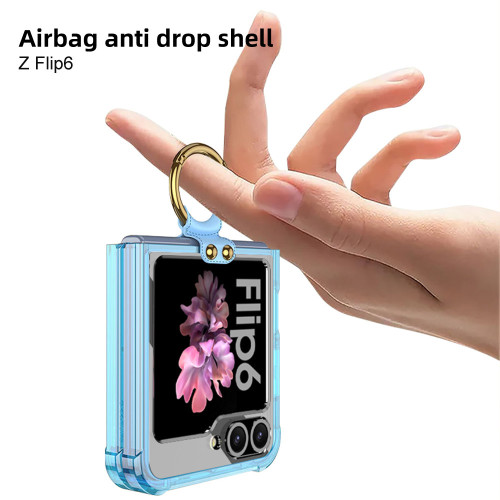 適用三星Flip6手機殼透明氣囊無線充指環flip6純色折曡手機保護套