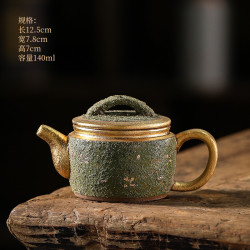 素緣巖礦茶壺全手工陶瓷泡茶壺描金鎏金一人壺復古功夫茶具高級