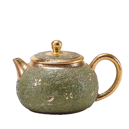 素緣巖礦茶壺全手工陶瓷泡茶壺描金鎏金一人壺復古功夫茶具高級