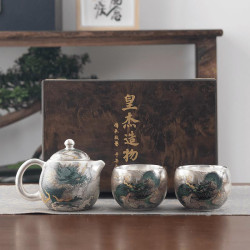 周鴻傑銀上作畫青龍鎏銀一壺兩杯禮盒裝家用高檔功夫茶具套裝
