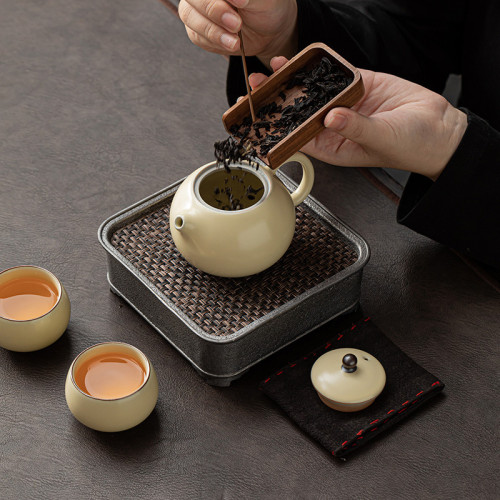 米黃汝窰茶壺泡茶單壺陶瓷茶具茶杯家用喝茶西施壺套裝汝瓷泡茶壺