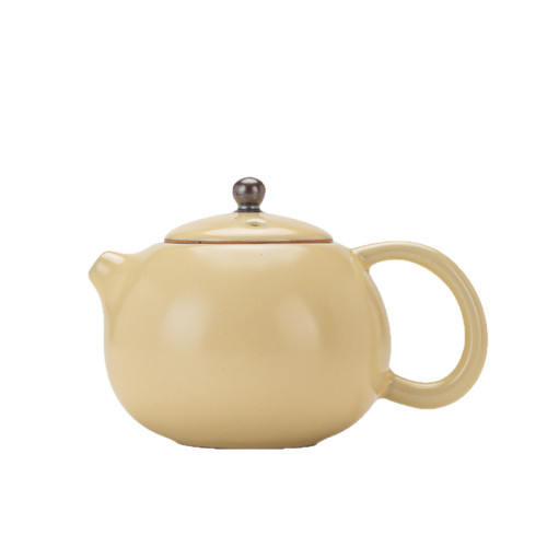 米黃汝窰茶壺泡茶單壺陶瓷茶具茶杯家用喝茶西施壺套裝汝瓷泡茶壺