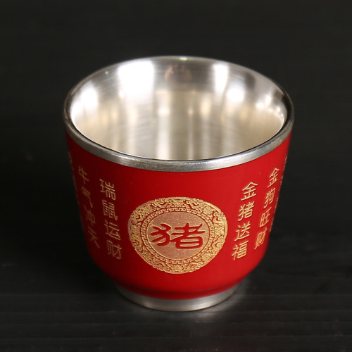 復古十二生肖杯鎏銀杯999純銀品茗杯手工主人杯個人單杯單個茶盞