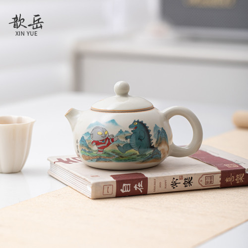 米黃汝窰茶壺陶瓷西施壺功夫茶具套裝小單個泡茶器喝茶家用泡紅茶