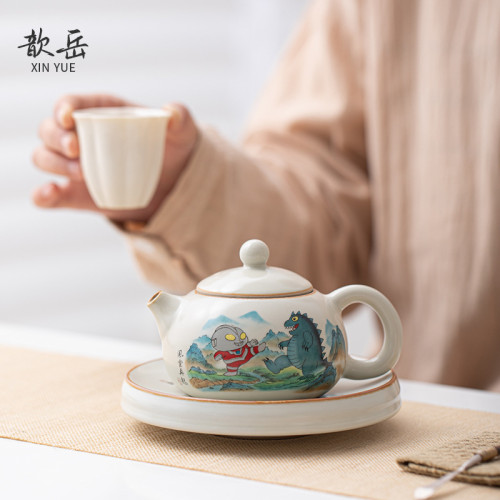 米黃汝窰茶壺陶瓷西施壺功夫茶具套裝小單個泡茶器喝茶家用泡紅茶