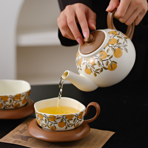 中古風咖啡杯一杯一碟輕奢小衆家用水具花茶壺陶瓷茶具套裝高級感