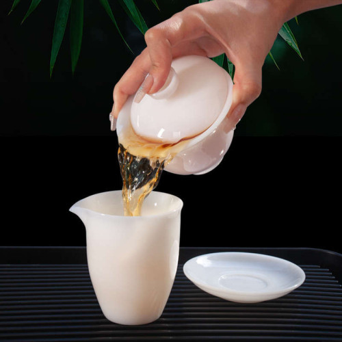 郭志保大師冰種三才蓋碗茶杯單個家用陶瓷茶具羊脂玉白瓷茶碗高