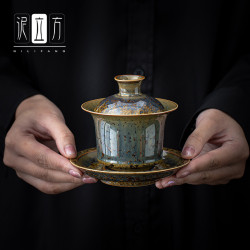 坐山堂紫玉金尊三才蓋碗結晶釉茶葉沫釉蓋碗茶具功夫茶具