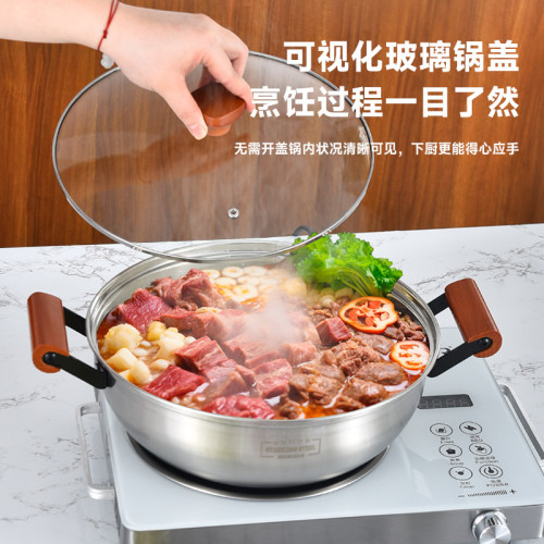 不鏽鋼湯鍋家用火鍋魚鱗底不沾煮鍋加厚食品級通用帶蓋可供