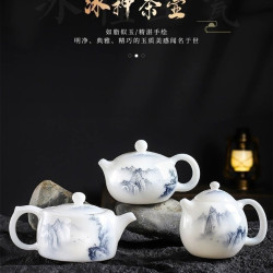 郭志保手工茶壺白羊脂玉冰種釉燒手繪山水西施壺功夫茶泡茶壺