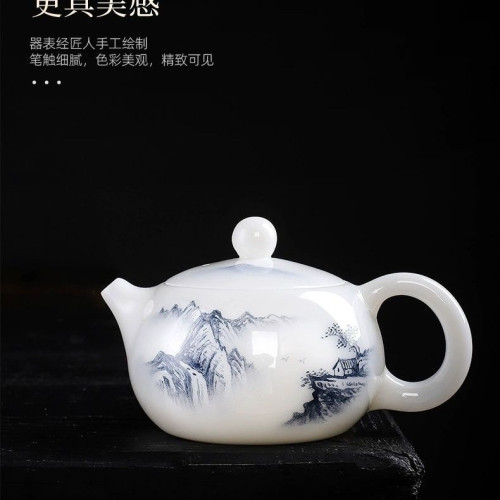 郭志保手工茶壺白羊脂玉冰種釉燒手繪山水西施壺功夫茶泡茶壺