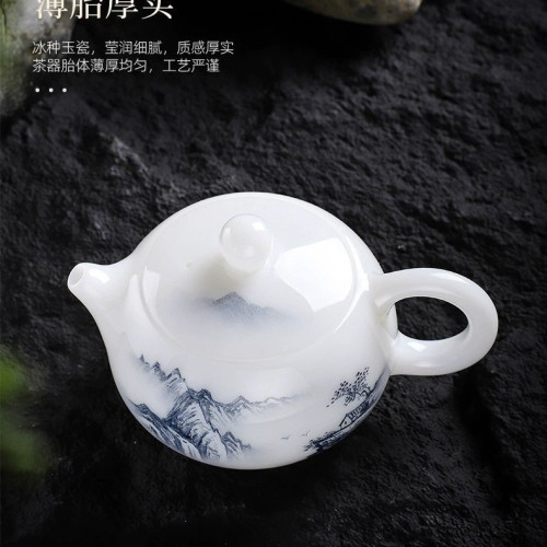 郭志保手工茶壺白羊脂玉冰種釉燒手繪山水西施壺功夫茶泡茶壺