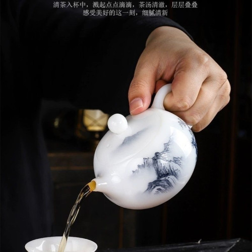 郭志保手工茶壺白羊脂玉冰種釉燒手繪山水西施壺功夫茶泡茶壺