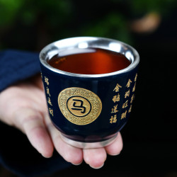 主人杯單杯子十二生肖純銀茶杯陶瓷品茗杯鑲銀茶盞功夫茶碗鎏銀杯