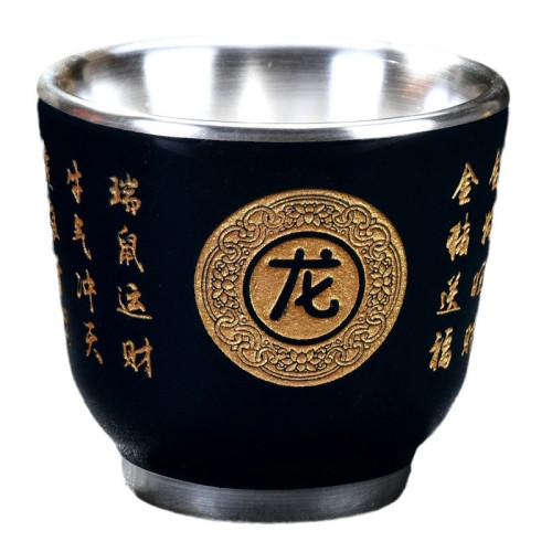 主人杯單杯子十二生肖純銀茶杯陶瓷品茗杯鑲銀茶盞功夫茶碗鎏銀杯