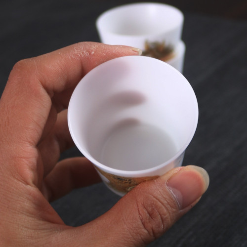 高級十二生肖陶瓷主人杯素燒白瓷冰種羊脂玉瓷小茶杯金絲圖案男女