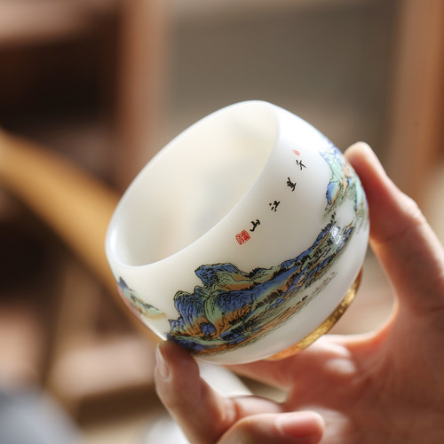 郭志保千里江山素燒羊脂玉冰種白瓷主人杯個人專用高級陶瓷喝茶杯