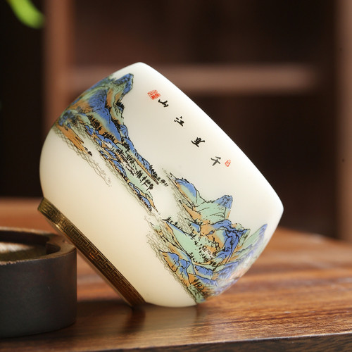 郭志保千里江山素燒羊脂玉冰種白瓷主人杯個人專用高級陶瓷喝茶杯