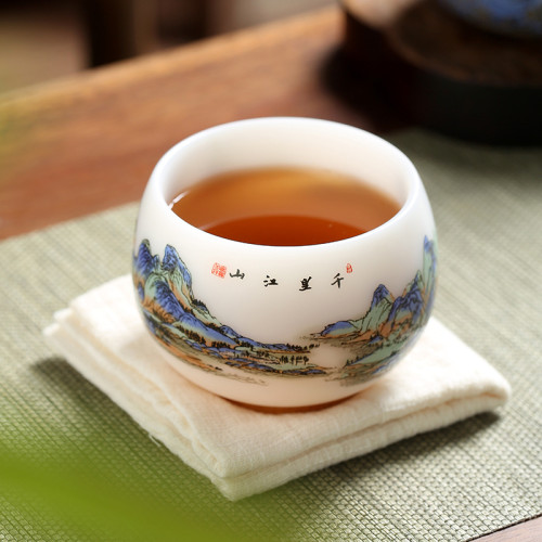 郭志保千里江山素燒羊脂玉冰種白瓷主人杯個人專用高級陶瓷喝茶杯