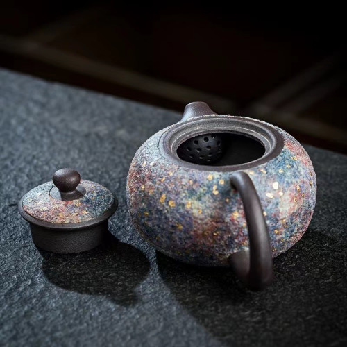 日式巖礦茶壺林培福純手工鐵胎泡茶器家用功夫茶具創意球孔單壺