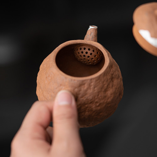 空寂齋迴紋壺復古鎏銀手作老巖泥球孔過濾茶壺功夫茶家用可泡養