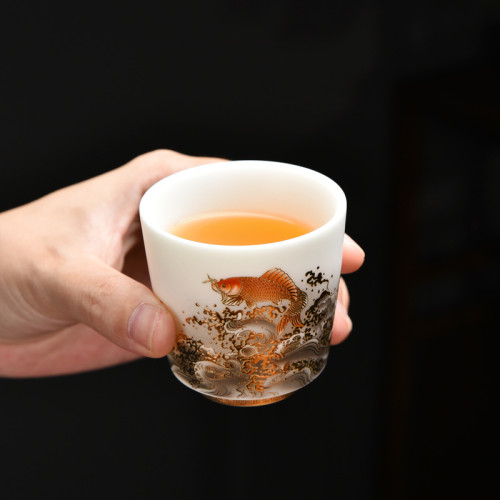 羊脂玉白瓷功夫茶杯主人杯個人專用杯男款茶盞單杯品茗杯陶瓷高檔