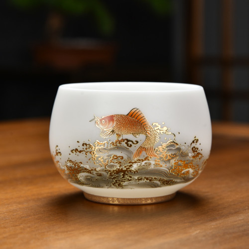羊脂玉白瓷功夫茶杯主人杯個人專用杯男款茶盞單杯品茗杯陶瓷高檔