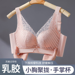 新款性感蕾絲小胸聚攏文胸罩無磁無痕內衣女調整型無鋼圈收副乳罩