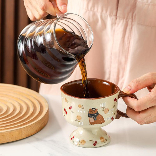 復古日式冰淇淋杯陶瓷高腳牛奶杯可愛風早餐杯高顔值馬克杯咖啡杯