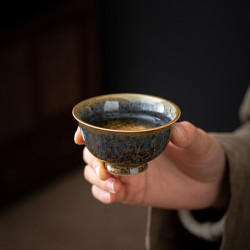 坐山堂結晶釉壓手杯陶瓷主人單杯功夫品茗杯高級茶盞喝茶家用禮盒