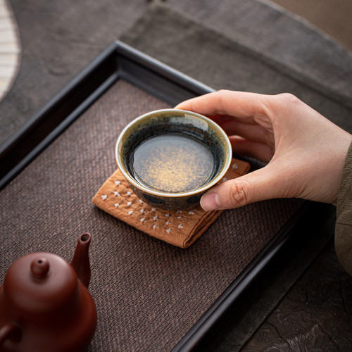 坐山堂結晶釉壓手杯陶瓷主人單杯功夫品茗杯高級茶盞喝茶家用禮盒