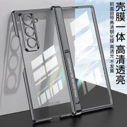 適用三星Fold6Slim磁吸手機殼電鍍W25殼膜一體側包帶支架透明簡約