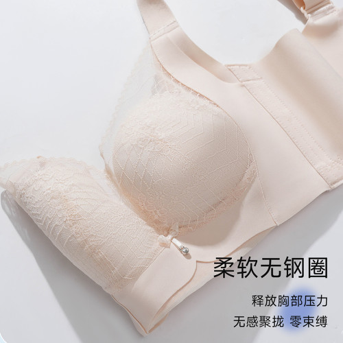 春夏款內衣女小胸聚攏防下垂無鋼圈蕾絲無側骨文胸透調整型收副乳